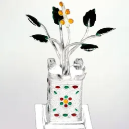 Solid Chandi / Silver Tulsi Small Plant for Home/Office for Pooja_I4 Decorative Showpiece - 7 cm-image-12