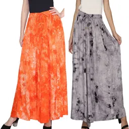 tnq Pack of 2 Women Flared Orange Viscose Rayon Trousers-picture-43