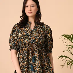 SANTOLIYA Floral Print Ethnic Cotton Peplum Top-picture-15