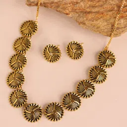 Voylla Woven Wonder Swirled Collar Oxidised Necklace Set-15