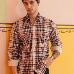 Indian Needle Men Classic Spread Collar Tartan Checked Cotton Casual Shirt-image-47