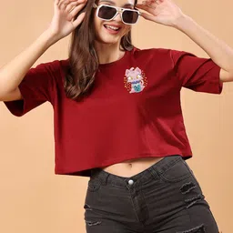 CORSICA Graphic Printed Cotton Oversized Crop T-shirt-image-64