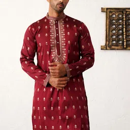 Jompers Men Floral Embroidered Regular Sequinned Kurta with Pyjamas-image-79