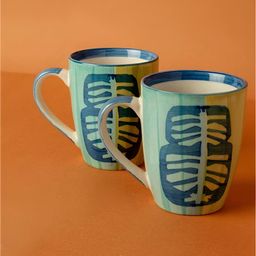 FREEDOM TREE Sea Green & White Hand Painted Printed Ceramic Matte Mugs Set of Cups and Mugs-5