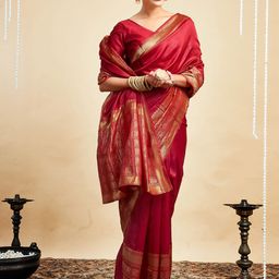 HERE&NOW Zari Silk Blend Kanjeevaram Saree-image-63