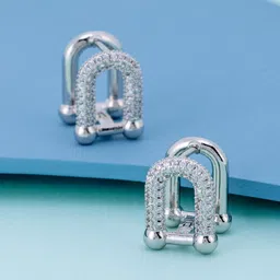 Kushal's Fashion Jewellery Rhodium-Plated Zircon Studded Party Spherical Hoop Earrings-13