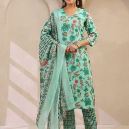 Anouk Rustic Women Floral Printed Cotton Kurta with Trousers & Dupatta-picture-46