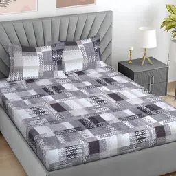 FABINALIV Grey & White Geometric 300 TC King Bedsheet with 2 Pillow Covers-image-96