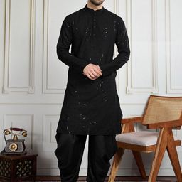 House of Pataudi Men Sequinned Embroidered Kurta With Dhoti Set-picture-11