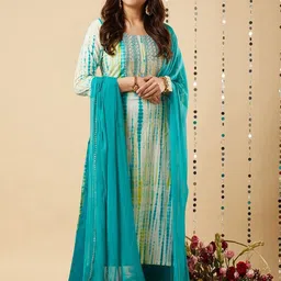 GoSriKi Women Floral Printed Regular Sequinned Kurta with Trousers & With Dupatta-16