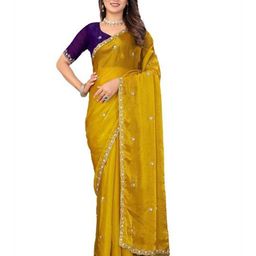 VRAGI Floral Embroidered Beads and Stones Pure Chiffon Saree-picture-20