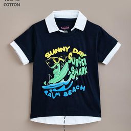 Hopscotch Boys Printed Mandarin Collar Cotton T-shirt-picture-42