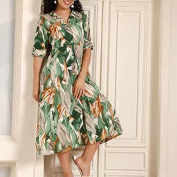 House Of Attire Women Cotton Abstract Printed A-Line Midi Dress-image-52