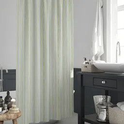 ArtzFolio Grey & Green Striped Waterproof Shower Curtain-image-98