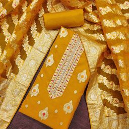 SHADOW & SAINING Floral Yoke Design Organza Unstitched Dress Material-image-96