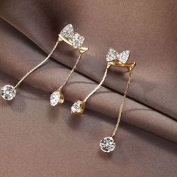FIMBUL Gold-Plated Crystals Studded Bow Shaped Drop Earrings-picture-34
