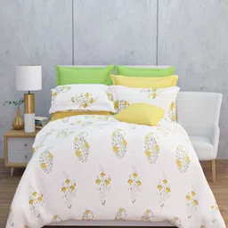 HOME AFFAIRS Yellow & White Floral Printed 210 TC Single Bedsheet Set 1.5 m x 2.2 m-image-50