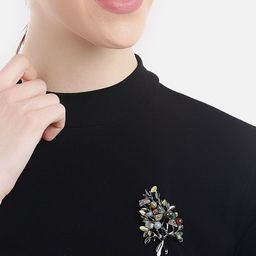 DressBerry Women Multicoloured Crystal Leaf Brooch-image-68