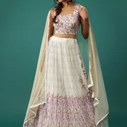 DIVASTRI Embroidered Mirror Work Semi-Stitched Lehenga & Unstitched Blouse With Dupatta image 3