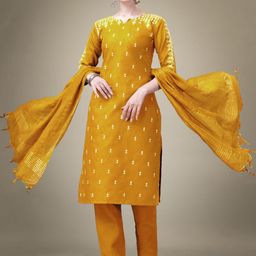 BAPS Geometric Embroidered Notch Neck Thread Work Straight Kurta With Trouser And Dupatta-picture-18