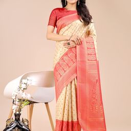 KALINI Woven Design Zari Banarasi Saree With Blouse Piece-picture-2