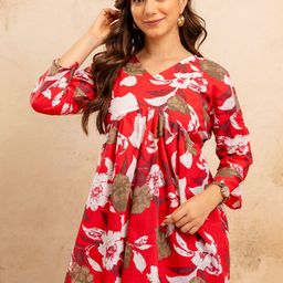 HYTEN Floral Printed V-Neck Kurti-image-100