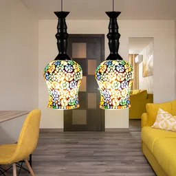 KINIS Yellow & Blue Printed Quirky Abstract Shaped Ceiling Lamp image 3