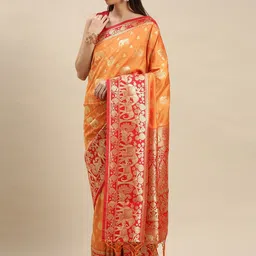 flaher Ethnic Motif Woven Design Zari Banarasi Saree-picture-36