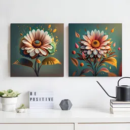 RANDOM Green & White 2 Pieces Floral Canvas Wall Art-21
