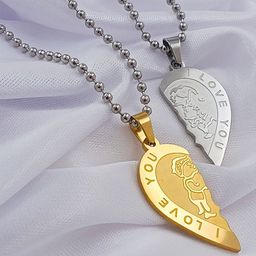 Saizen Unisex Set Of 2 Stainless Steel Silver-Plated Contemporary Pendants With Chains-image-20