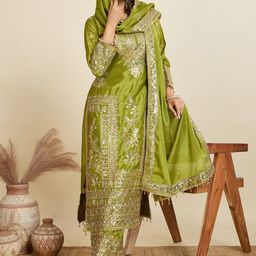 AKSHARAM Women Ethnic Motifs Printed Kurta with Trousers & Dupatta-image-74