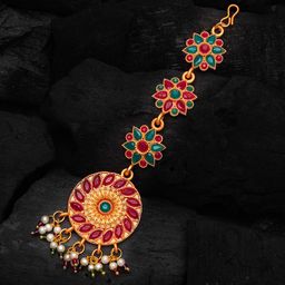 Anouk Gold-Plated Artificial Stones Studded Maang Tikka Head Jewellery-image-36