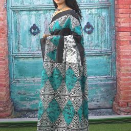 JAIPURI PRINT Ethnic Motifs Pure Cotton Block Print Saree image 2