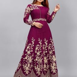 A TO Z CART Women Ethnic Motifs Embroidered Georgette Fit & Flare Maxi Dress-image-85