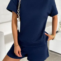 JC Mode Self-Design Round Neck T-Shirt With Shorts Co-Ords-11