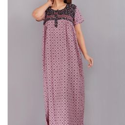 Pure Cotton Printed Nighty Nightrdess Maxi Gown-image-53