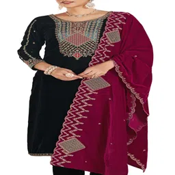 DRAVINAM Trends Floral Embroidered Velvet Unstitched Dress Material-image-89