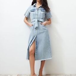 Trendyol Shirt Collar Cotton Midi Shirt Dress-image-53