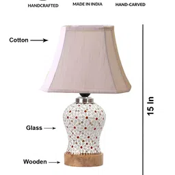 Devansh Off White Printed Wooden Frustum Shaped Table Lamp With Mosaic Glass Base image 5