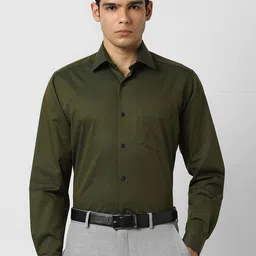 Van Heusen Men Spread Collar Solid Cotton Formal Shirt-image-90