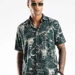 BS BLUE SQUAD Men India Slim Tailored Fit Typography Printed Spread Collar Casual Shirt-image-88