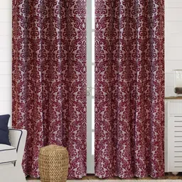 Saral Home Maroon & White Set of 2 Floral Room Darkening Door Curtain-image-46