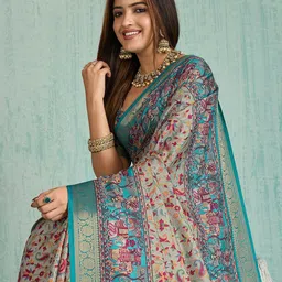 PBS PRINTS Floral Printed Zari Tussar Saree With Blouse Piece-50