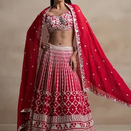 FABPIXEL Floral Embroidered Sequinned Georgette Lehenga & Choli With Dupatta-picture-30