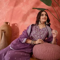 Sangria Women Floral Embroidered Kurta with Trouser & Dupatta-picture-17