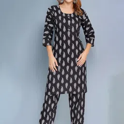 FABESCA Ethnic Motifs Round Neck Printed Pure Cotton Kurta With Trousers-picture-30
