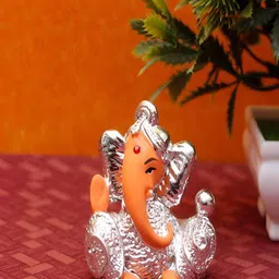 Craftlayout Silver-Toned & Orange Ganesha JI Religious Idol Showpiece-image-55