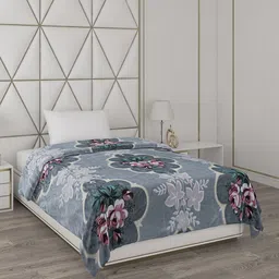 Monte Carlo White & Blue Floral Printed Mild Winter 500 GSM Single Bed Blanket-image-34