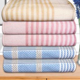 Athom Living Pink & Blue 5 Pieces Striped Cotton 210 GSM Bath Towels-image-11