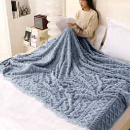 HOKIPO Blue Geometric Fleece AC Room 210 GSM Double Bed Blanket-image-79